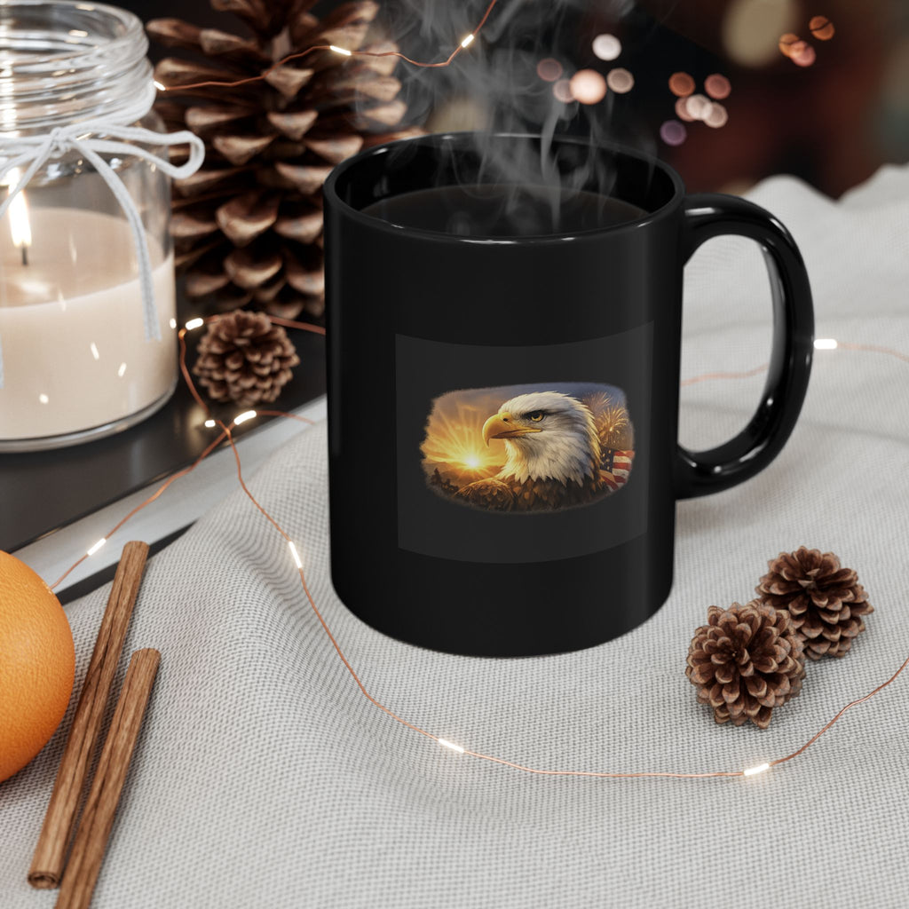 4th of July Black Ceramic Mug — 11oz, Sublimation Print