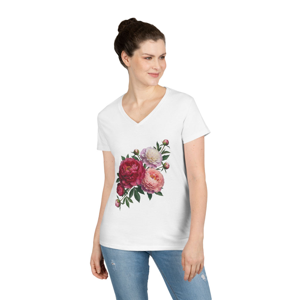 Peonies Ladies' V-Neck T-Shirt