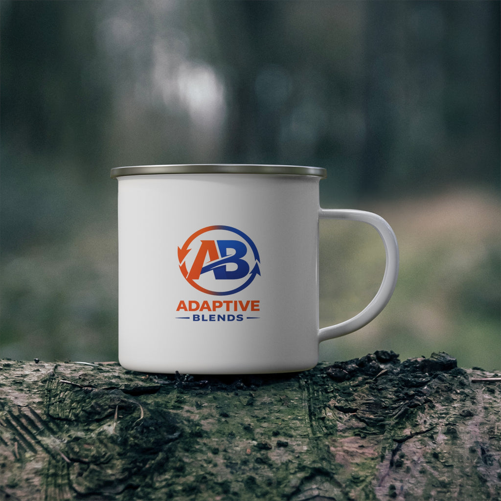 "Adaptive Blends" Enamel Campfire Mug — 12oz, Stainless-Steel Rim