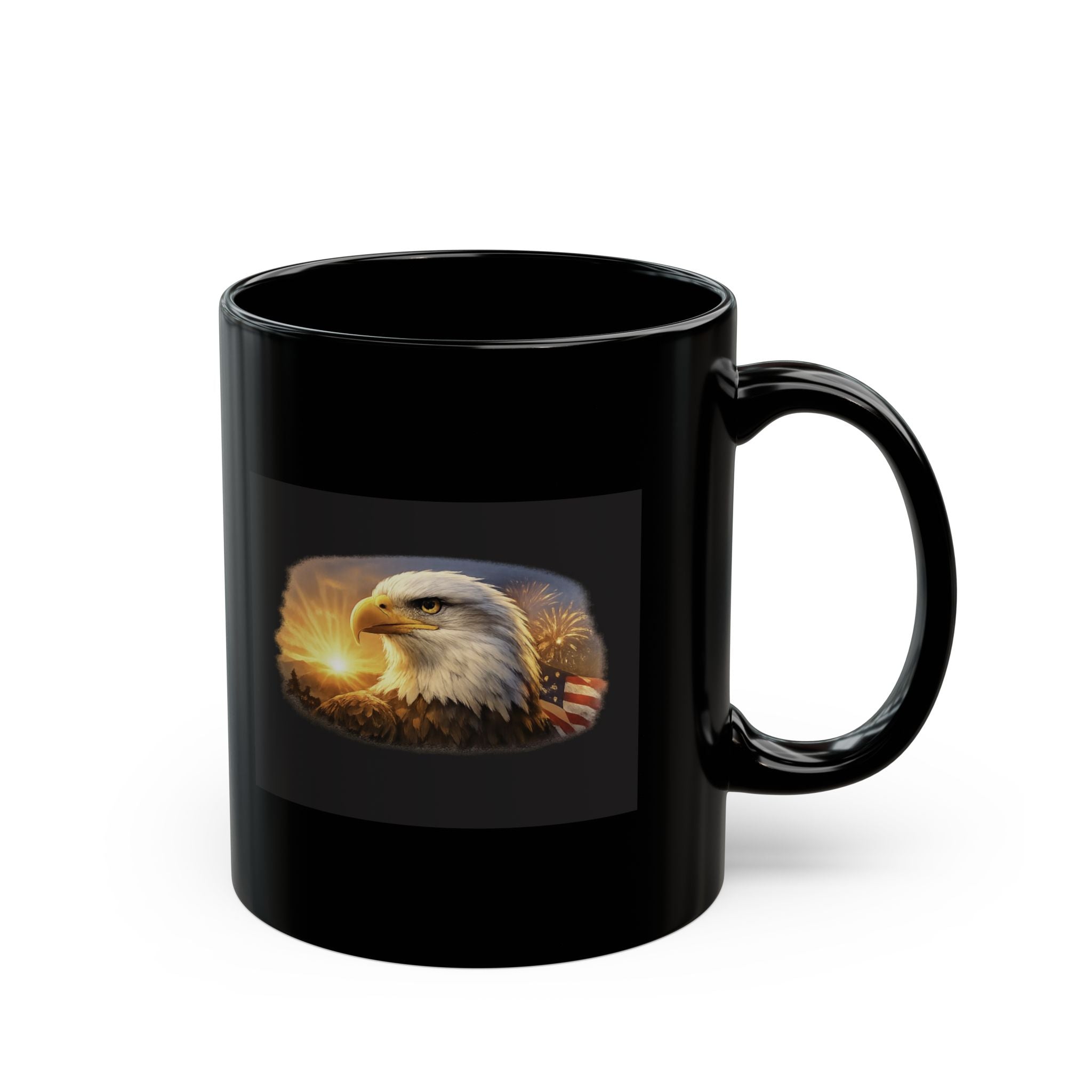 4th of July Black Ceramic Mug — 11oz, Sublimation Print