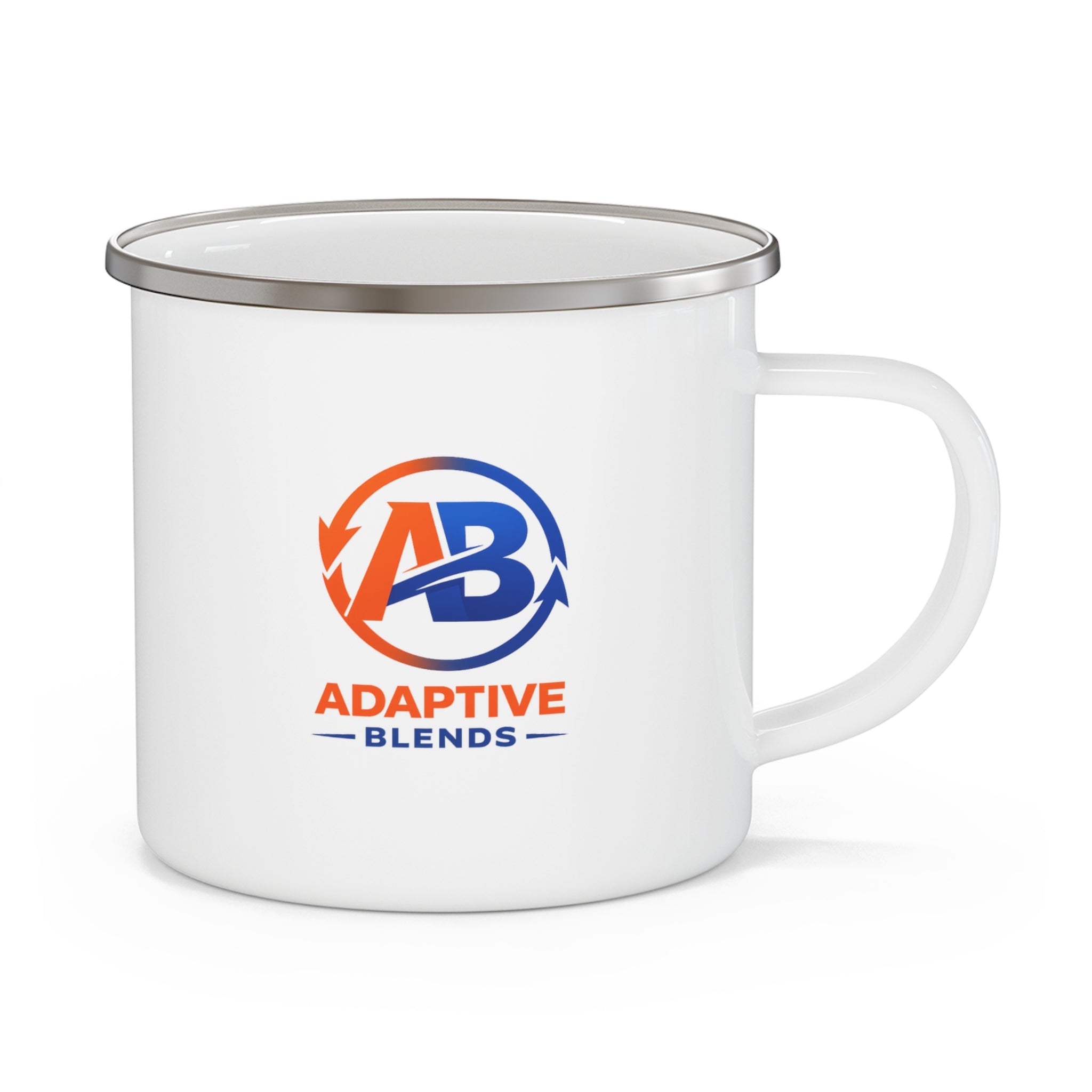 "Adaptive Blends" Enamel Campfire Mug — 12oz, Stainless-Steel Rim