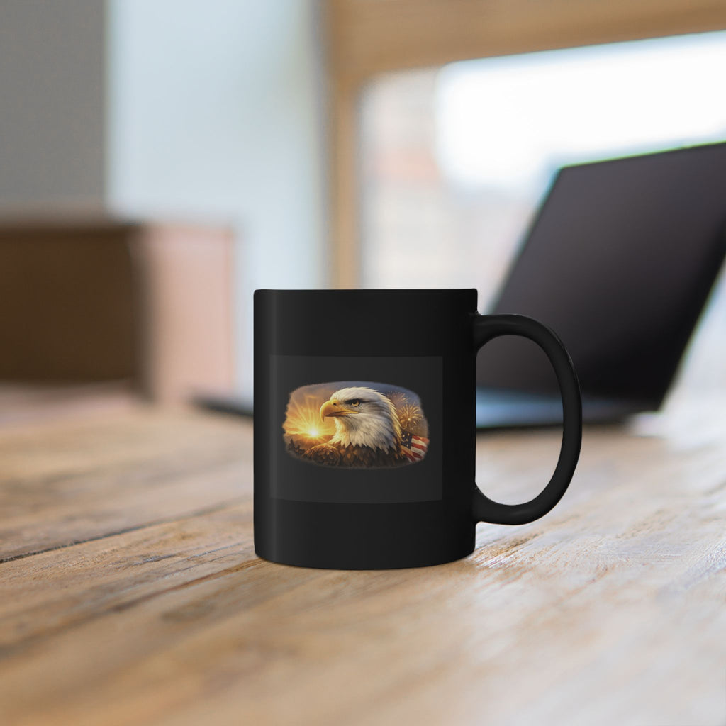 4th of July Black Ceramic Mug — 11oz, Sublimation Print