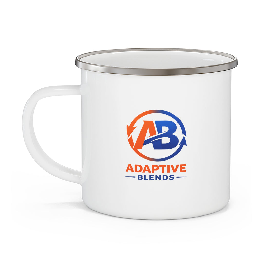 "Adaptive Blends" Enamel Campfire Mug — 12oz, Stainless-Steel Rim
