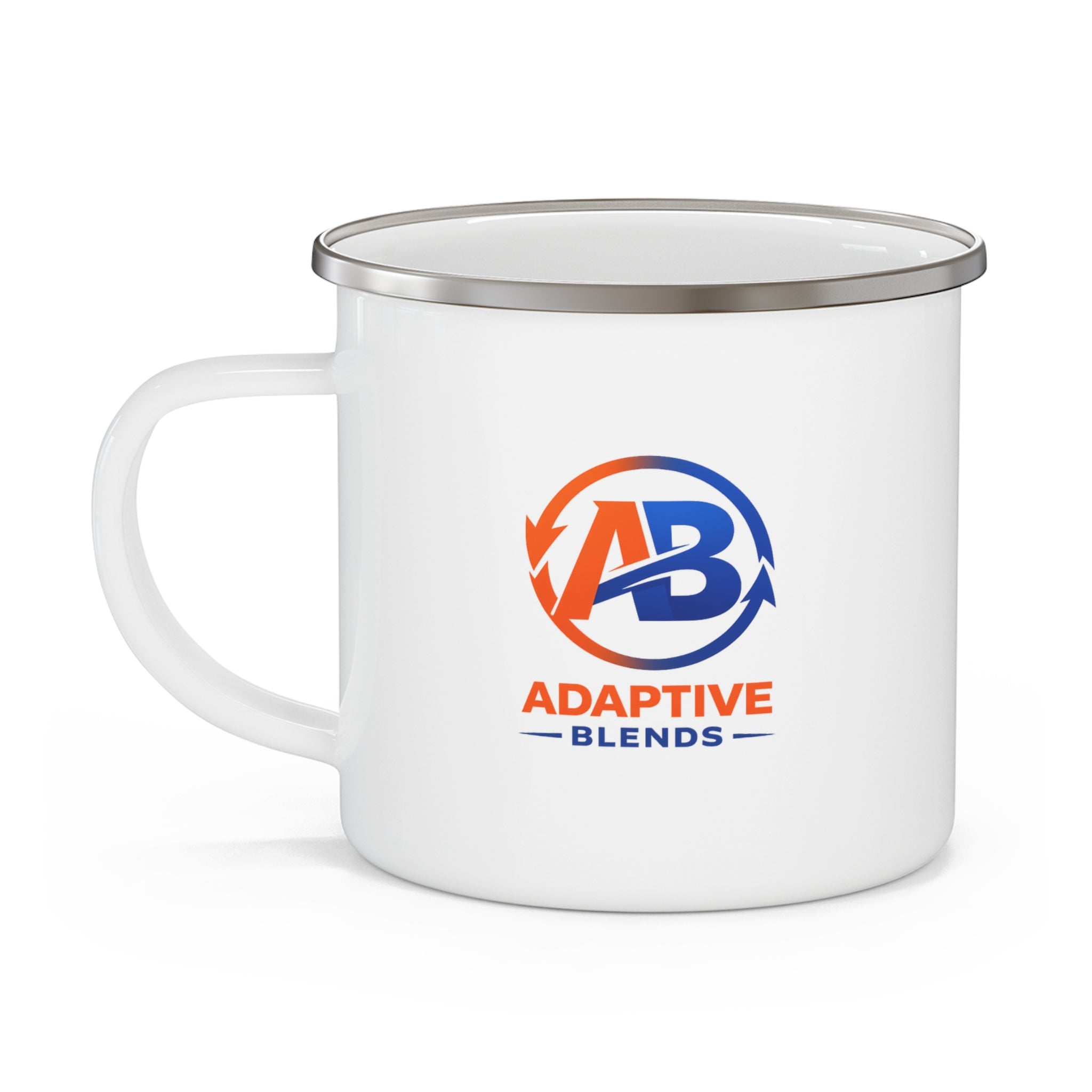 "Adaptive Blends" Enamel Campfire Mug — 12oz, Stainless-Steel Rim