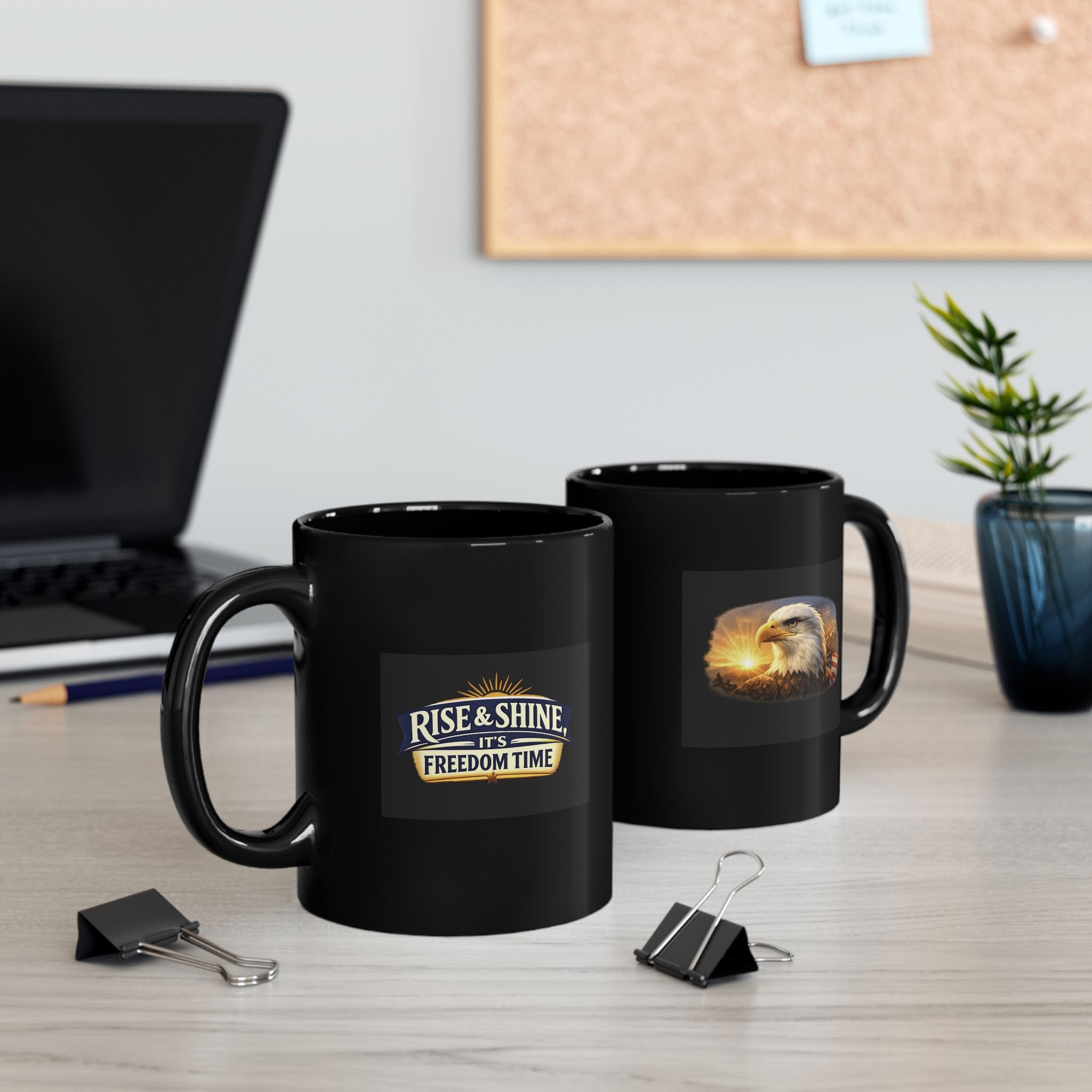4th of July Black Ceramic Mug — 11oz, Sublimation Print