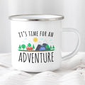 “It’s Time for an Adventure” Enamel Camping Mug — 10oz, Stainless‑Steel Rim